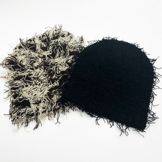 Buy 1 Get 1 Free, total of 2 pcs Stylish Fringed Long Hair Knit Barack Beanies - Soft, One Size Fit All, Unisex Skullies & Beanies for Gift Giving or Personal Use