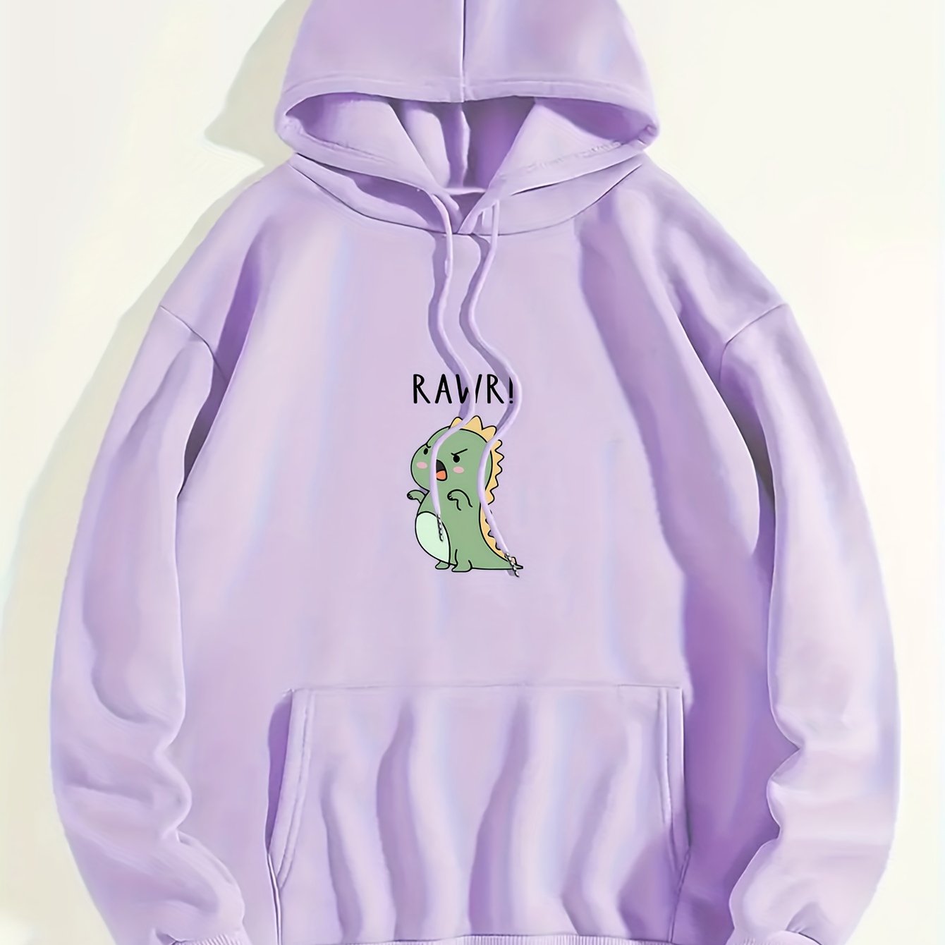 Cute Cartoon Dinosaur Print Hoodie, Drawstring Casual Hooded Sweatshirt For Winter & Fall, Women's Clothing