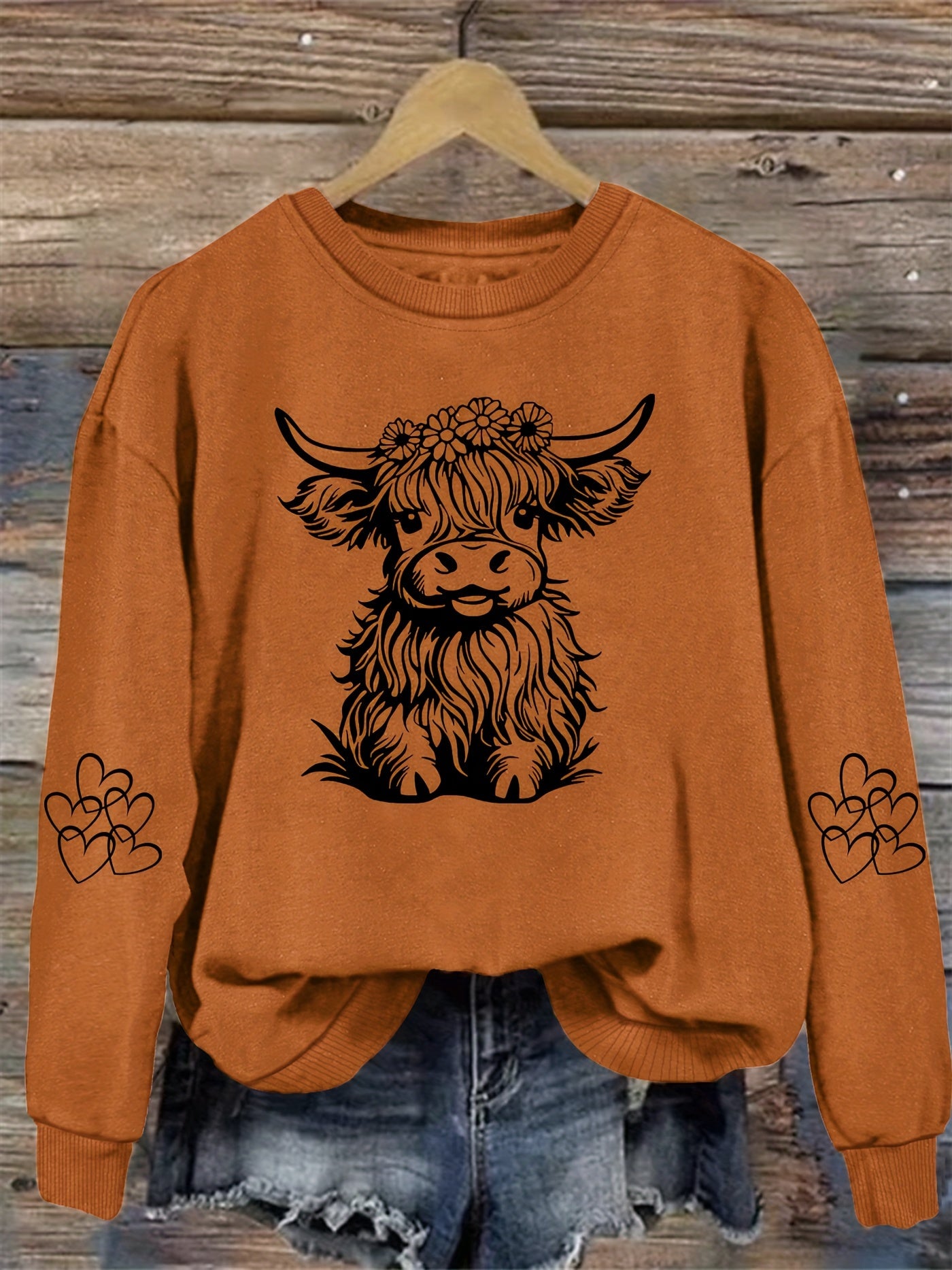 Vibrant Cow Print Crew Neck Sweatshirt - Soft, Cozy, and Stylish Winter & Fall Essential for Women - Casual, Relaxed Fit, Long Sleeve, and Comfortable Women's Clothing