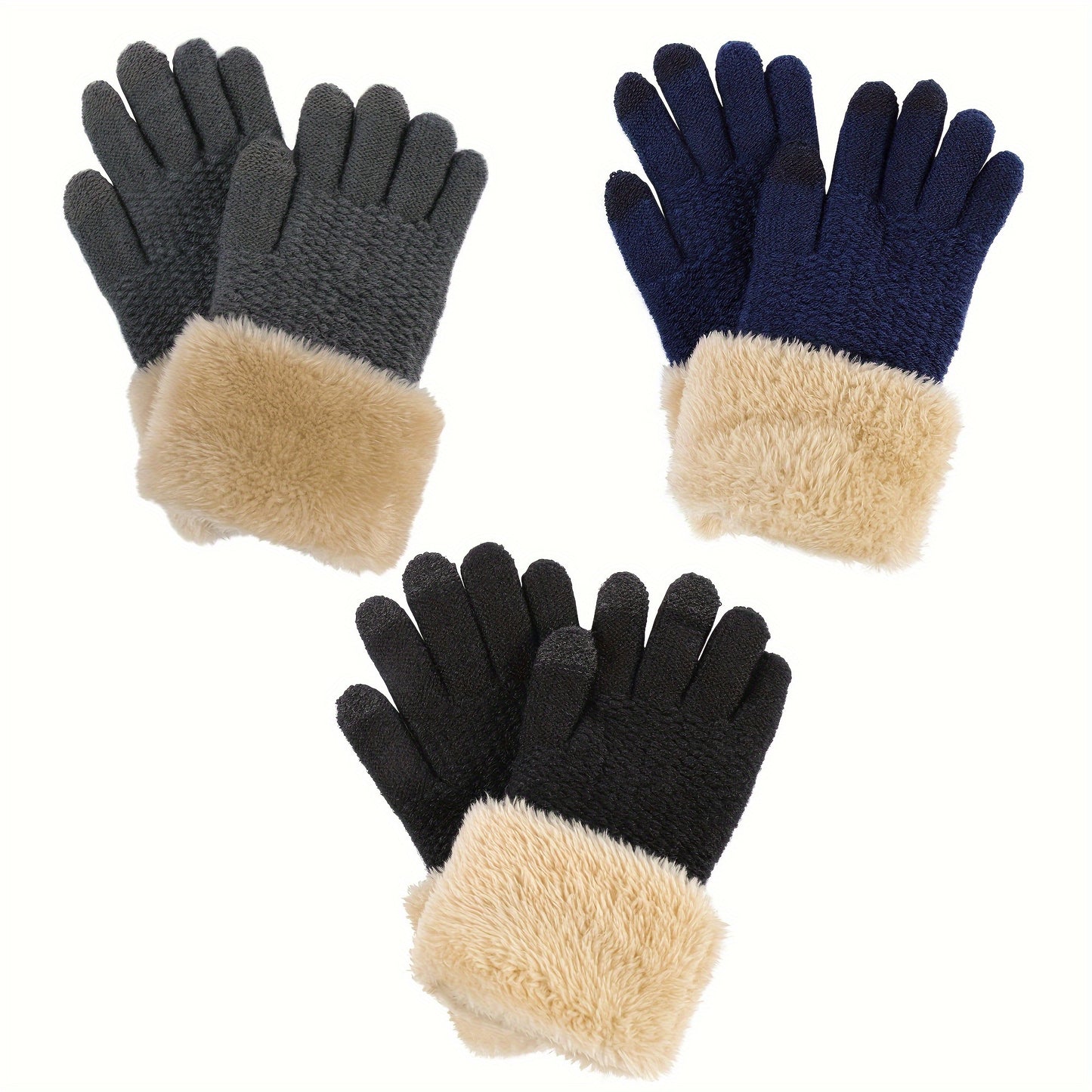 Winter Gloves 3 Pack Touchscreen Winter Solid Knit Mitten