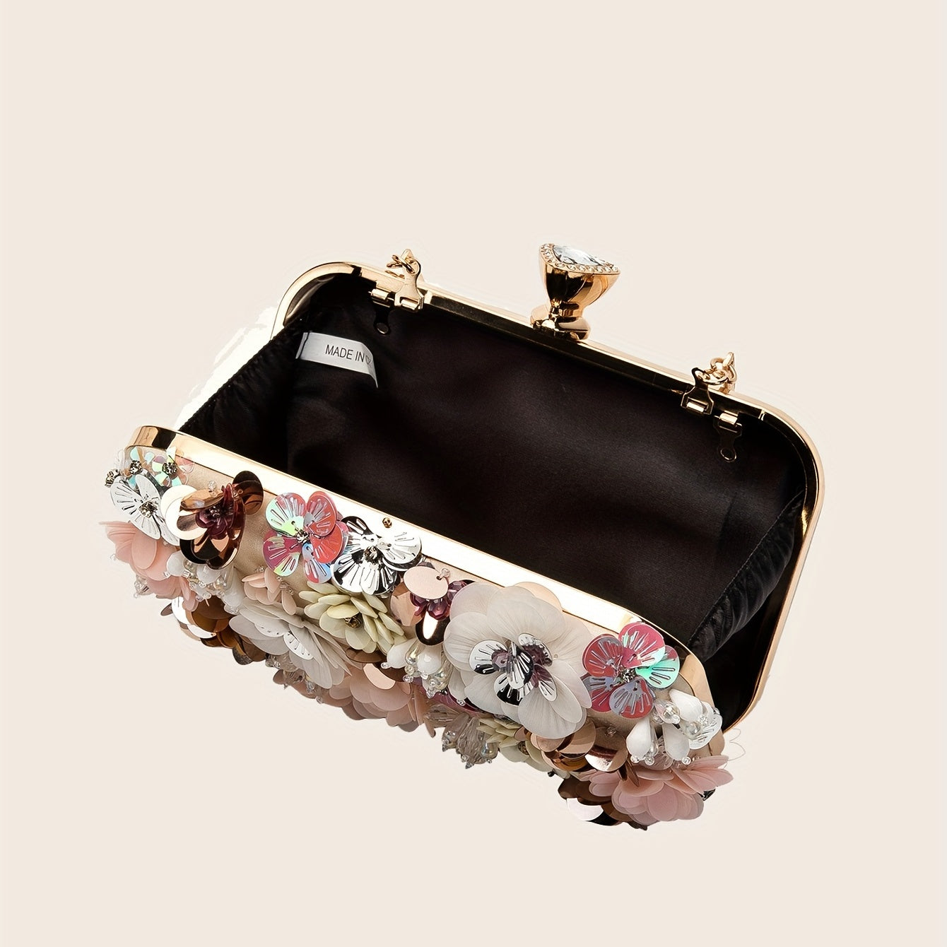 Mini Flower Decor Evening Bag, Elegant Rhinestone Clutch Bag, Women's Exquisite Dinner Bag For Party (19.99cm x 11.0cm x 4.5cm) For Carnaval