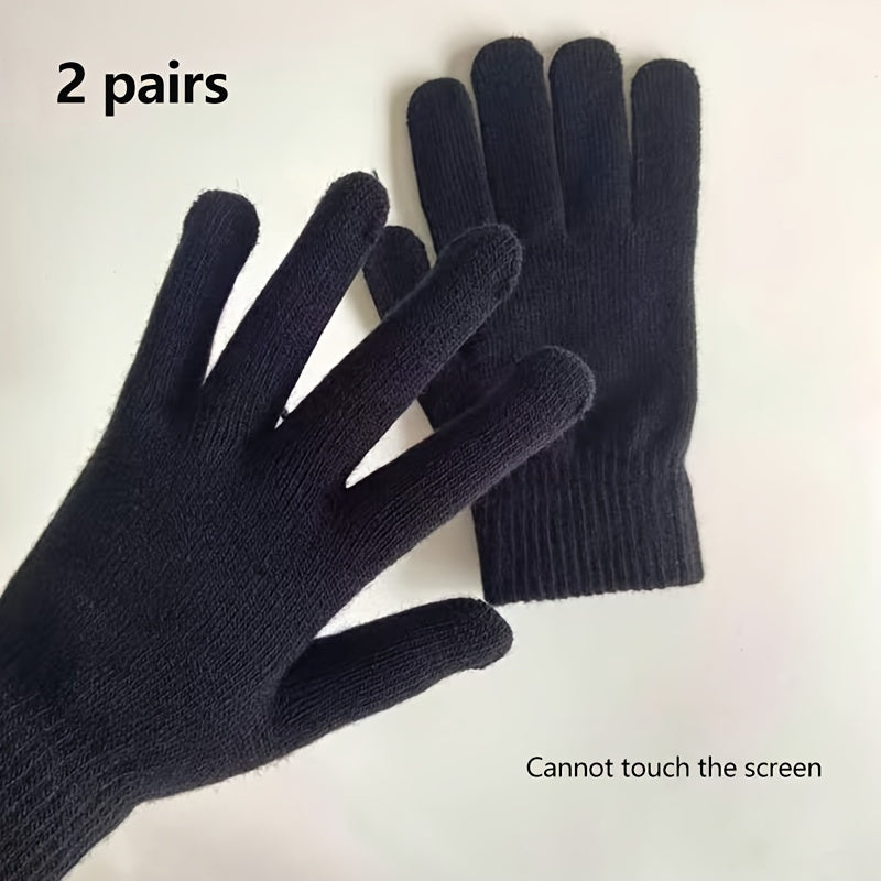 1/2pairs Minimalist Black Knit Gloves Set Short Split Finger Stretchy Gloves Autumn Winter Unisex Coldproof Warm Touch Screen Gloves