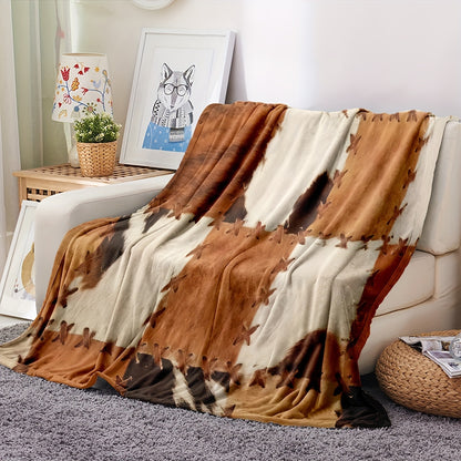 1pc Animal Fur Digital Print Flannel Blanket, Soft And Warm Comfort Throw For Bedroom, Living Room, Office, Travel - Multi-Use Bedspread, Towel Wrap