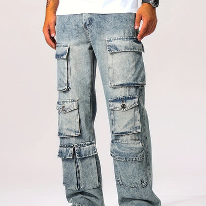 Men's Comfort Fit Multi-Pocket Stylish Jeans - Soft, Breathable, Versatile Denim Pants for Four Seasons - Perfect for Outdoor Activities, Casual Daily Wear, and Travel