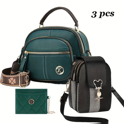 Small Women's Multi-Pocket Casual Shoulder Crossbody Handbag with Adjustable Strap, Layered Design Fashionable Versatile Bag