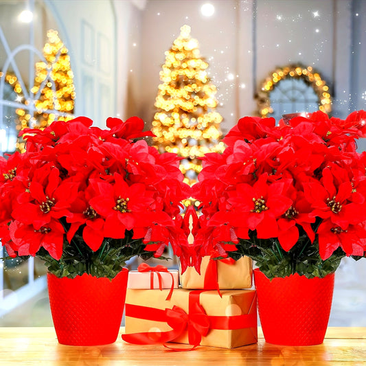 2pcs Poinsettias Artificial Poinsettia Flowers, 7 Heads Red Christmas Flowers, Fake Bush Poinsettia Flowers For Home Xmas Tree Table Centerpieces Wedding Decor