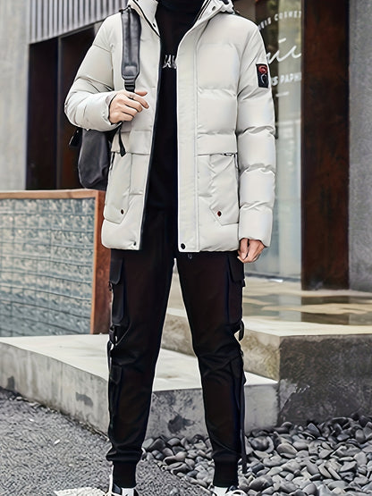 Men's Warm Hooded Zipper Pockets Padded Coat For Fall Winter