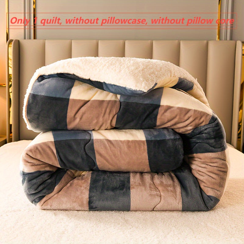 1pc Plush Cozy Quilted Blanket For Winter, Contemporary Design, Machine Washable, Dual-Sided Milk Fleece, Lightweight Woven Polyester, Thickened For Bedroom Or Dorm