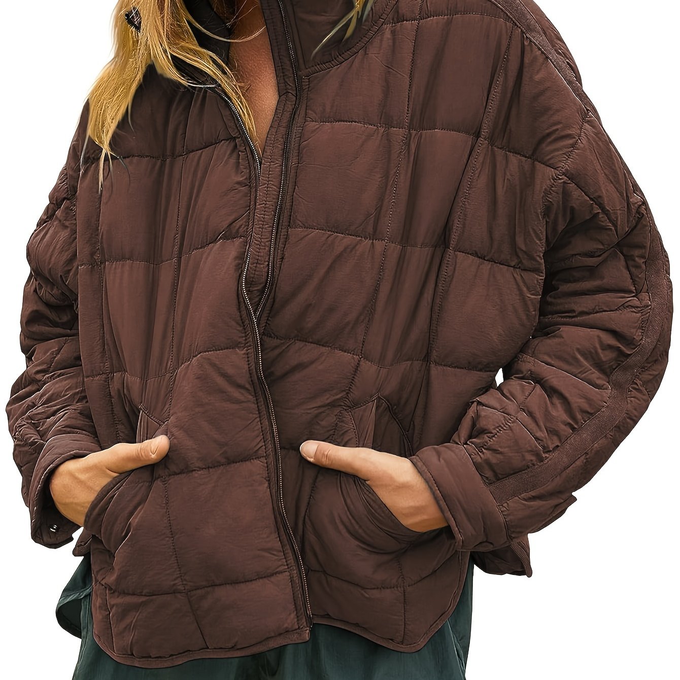 Women's Quilted Puffer Jacket Zip Up Oversized Lightweight Padded Down Coat Outerwear