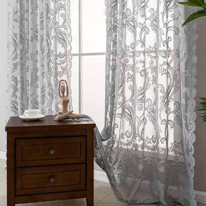 2pcs Flower Lace Jacquard Weaving Curtains, Living Room Dining Room Kitchen Study Bedroom Hallway Semi-translucent Decorative Curtains, Rod Pocket Curtain Home Decor