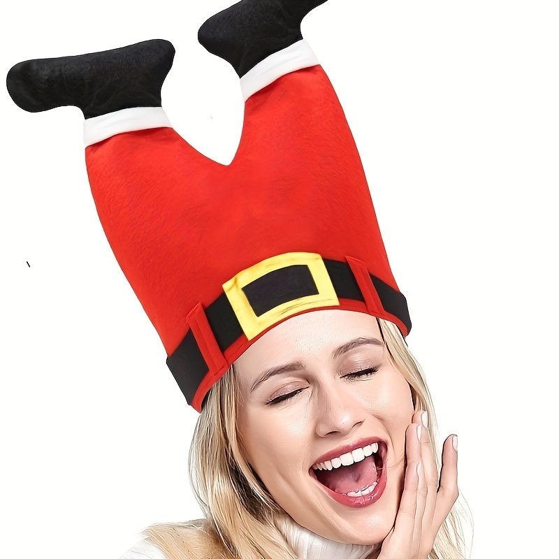 Vibrant Red Christmas Beanie Party Hats - Humorous Elf Pants Santa Hat Design for Festive Celebrations and Quirky Ugly Sweater Parties