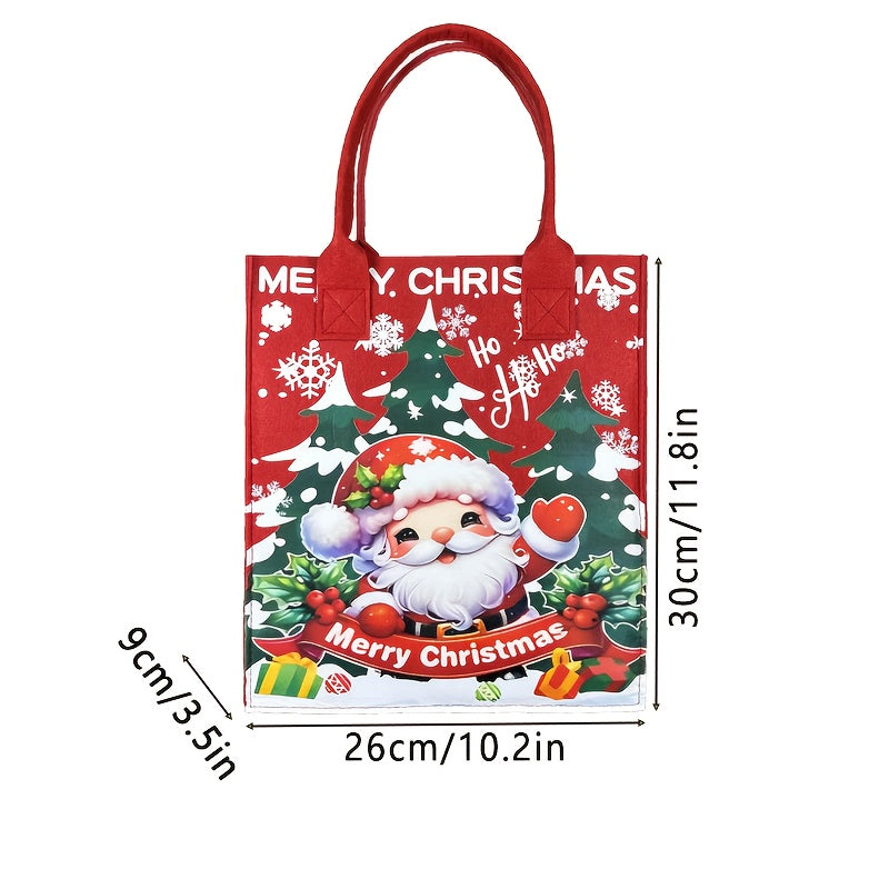 Christmas Felt Tote Bag with Pom-Poms, Simple Style, Random Color And Position, Perfect Gift