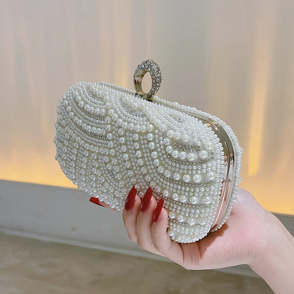 Dazzling Pearl Rhinestone Evening Clutch - Sparkling Glamorous Bag for Chic Weddings, Parties & Proms - Perfect for Carnaval and Music Festivals