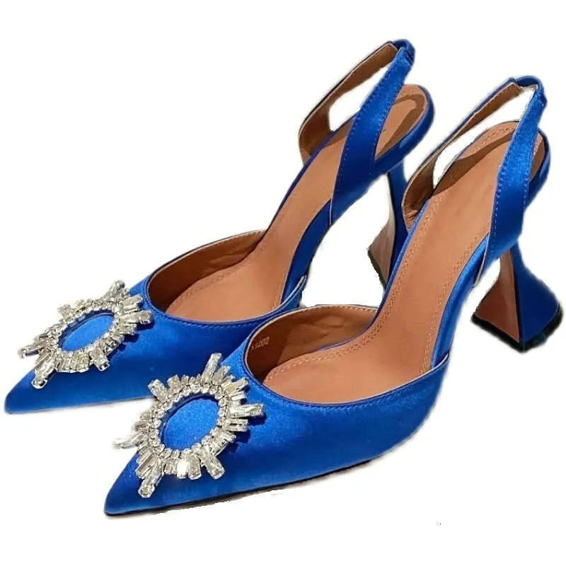 Star Style Colorful Women Pumps Fashion Rhinestones Stiletto High Heels Party Summer Slingbacks Wedding Shoes Kq8