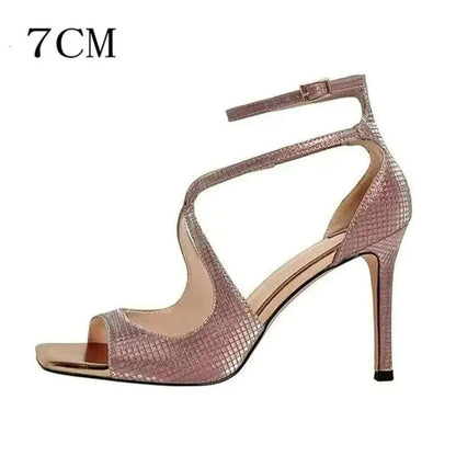 Summer Sandals New Thin Light Pink Open Toe Square Fish Mouth High Heel Sandal Woman Shoes Kq8