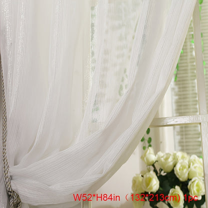 1pc Modern White Shiny Tulle Curtains - Stripe Window Sheer for Bedroom, Office, Kitchen, Living Room, Study - Elegant Home Decor