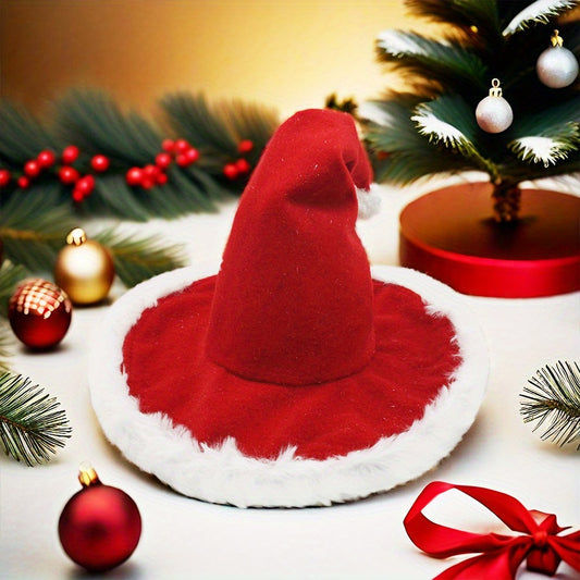 Festive Christmas Hat - Polyester Woven Santa Hat with Soft Plush Trim, Non-Feathered, Machine Washable - Versatile Red Holiday Cap for Winter Celebrations