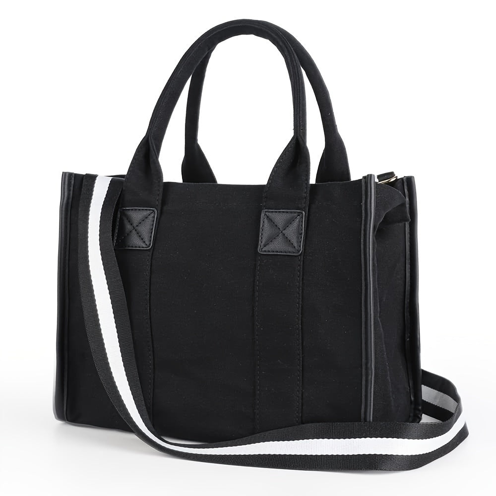 Stylish Women's Canvas Tote Bag with Zipper Closure, Adjustable Crossbody Strap, and Spacious Interior - Perfect for Work, School, and Daily Use