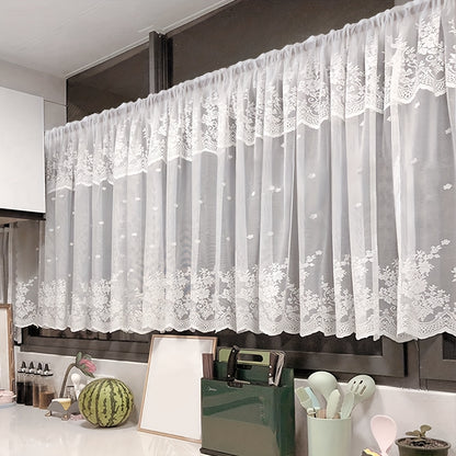 1pc Delicate Lace Small Flower Curtain Tier - Elegant Rod Pocket Design for Fresh Decor, Blocks Cabinet View, Perfect for Living Room, Bedroom, Kitchen, Window and Door Decoration