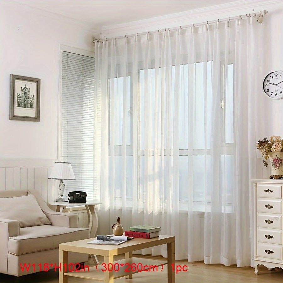 1pc Modern White Shiny Tulle Curtains - Stripe Window Sheer for Bedroom, Office, Kitchen, Living Room, Study - Elegant Home Decor