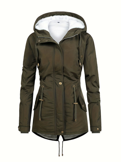 Stylish Winter Wrap Coat - Women's Slim Fit Hooded Plush Zipper Coat for Cold Weather - Warm, Water-Resistant, and Windproof Winter Outerwear for Ladies