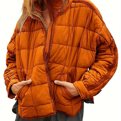 Women's Quilted Puffer Jacket Zip Up Oversized Lightweight Padded Down Coat Outerwear