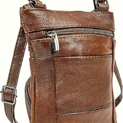 Luxurious Genuine Leather Shoulder Bag - Adjustable Shoulder Strap, Fashionable Handheld Design, Multifunctional Smartphone Storage, Durable, Water-Resistant, and Stylish Accessory for Daily Use