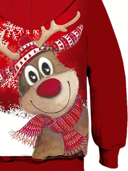 Cozy Snowflake Reindeer Pattern Pullover Hoodie - Fashion Sweatshirts for Teen Kids - Long Sleeve, Trendy, Soft, Warm, and Comfortable Winter Wear for Fall and Winter Seasons