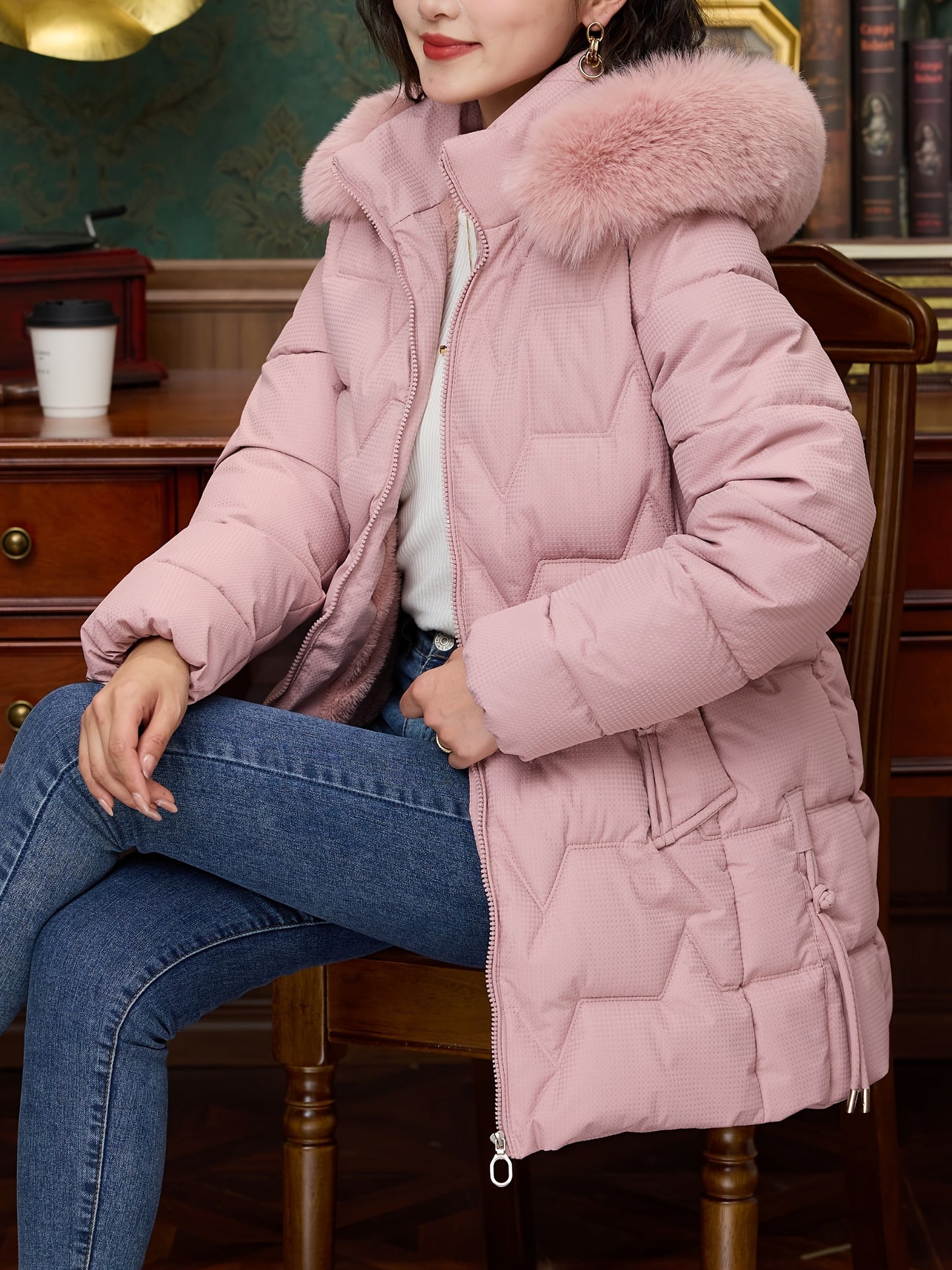 Winter Casual Fashion Versatile Plush Lined Warm Women's Jacket Detachable Hat Jacket