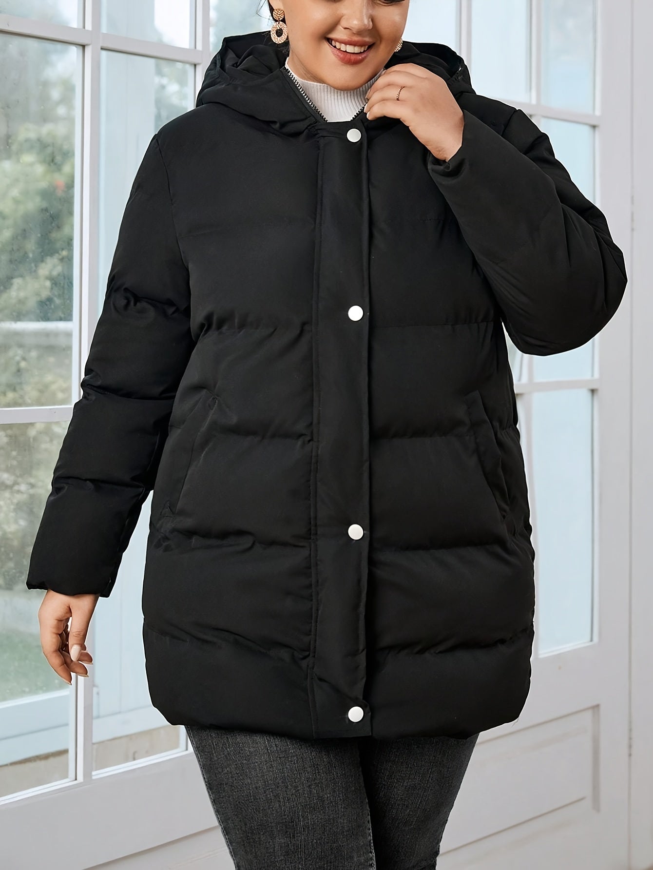 Plus Size Winter Wonderland Coat - Stylish Zip Front, Hooded Long Sleeves, Ultra-Warm Fleece, Casual Chic Fashion for Women