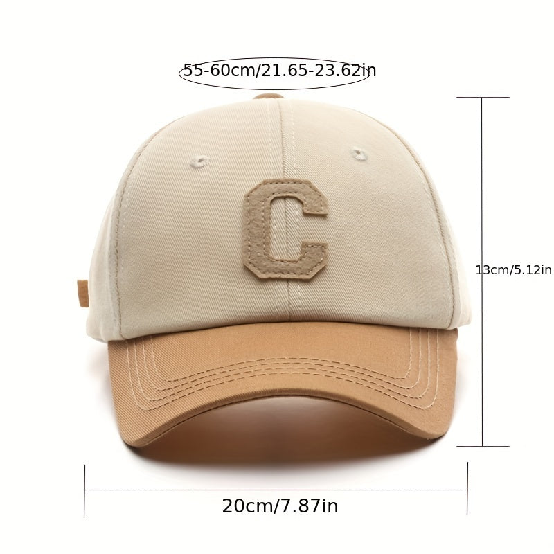 Stylish Unisex Cotton Baseball Cap - Soft, Breathable, Adjustable Snapback Design, Fashion Letter C Patch, Summer Sun Visor, Perfect Gift for Women and Men, Ideal for Outdoor Activities