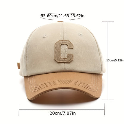 Stylish Unisex Cotton Baseball Cap - Soft, Breathable, Adjustable Snapback Design, Fashion Letter C Patch, Summer Sun Visor, Perfect Gift for Women and Men, Ideal for Outdoor Activities