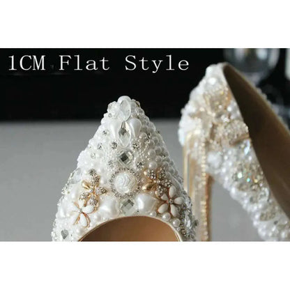 New Crystal Pumps Wedding Bride Pearl Rhine-Drill Sticky Drill Shoes White Pointed Fair High Heels Kq8