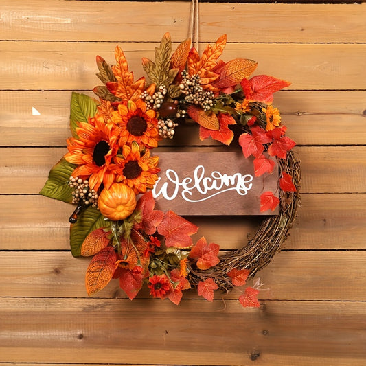 Autumn Bliss 15.8" Wreath - Artificial Maple Leaf & Berry Design for Front Door Decor, Perfect for Halloween, Harvest Festival, Weddings & Christmas, Christmas Decor, for Thanksgiving