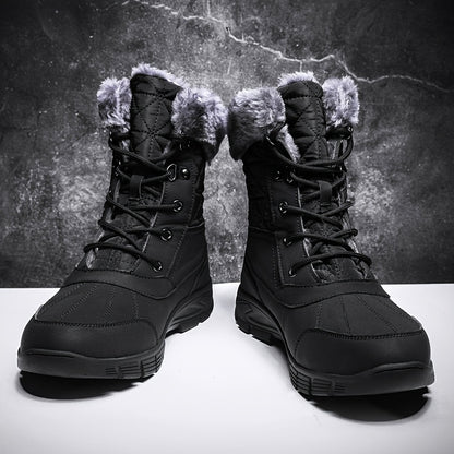 Men's Casual Snow Boots, Anti-skid Windproof High-top Lace-up Boots With Fuzzy Lining For Outdoor, Autumn And Winter