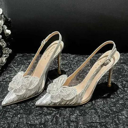 New High Heels Pointy Crystal Butterfly Wedding Shoes French Fashion Pumps Bridesmaid Sandals Kq8