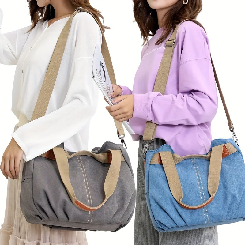 Fashionable Large Capacity Canvas Tote Bag For Women, Casual Style Crossbody Bag With Adjustable Shoulder Strap And Polyester Lining