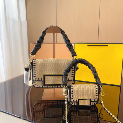Straw Summer Designer Bag Purse Women Crossbody Fashion Color Matching Mini Small Baguette Woven Shoulder Bags 230618