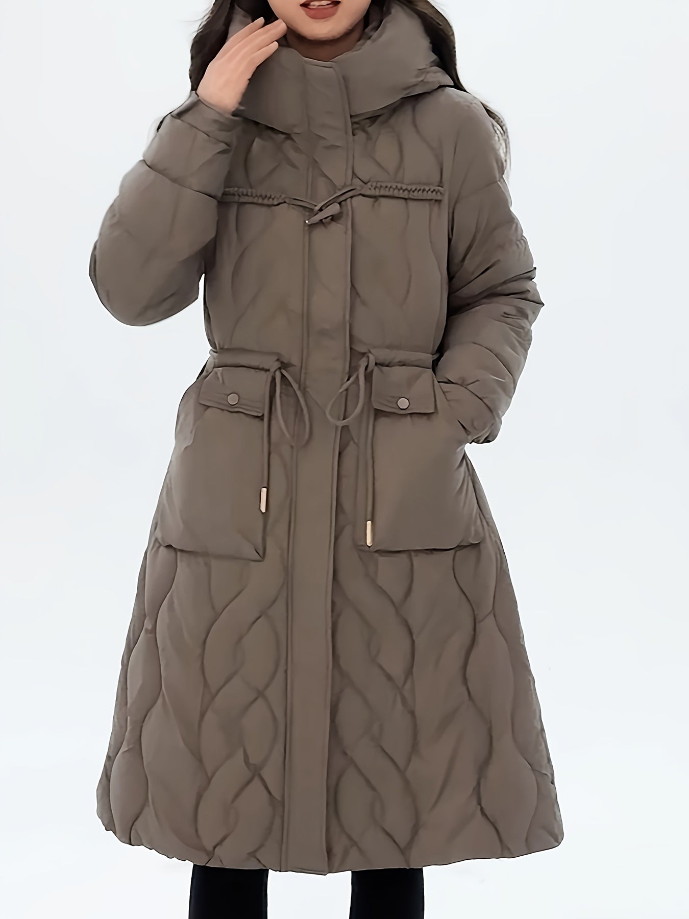 Women's Casual Winter Coat - Mid-Length, Long Sleeve, Zip-Up with Pockets, Polyester, Machine Washable