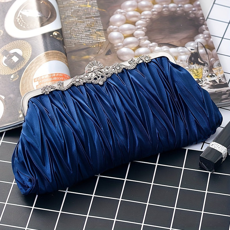 Luxurious Pleated Evening Clutch Handbag - Exquisite Formal Design, Compact Clutch Purse Style, Timeless Classic Silhouette - Perfect for Wedding Celebrations, Ideal for Prom Night, Suitable for Formal Dinner Parties, Great for Banquet Events