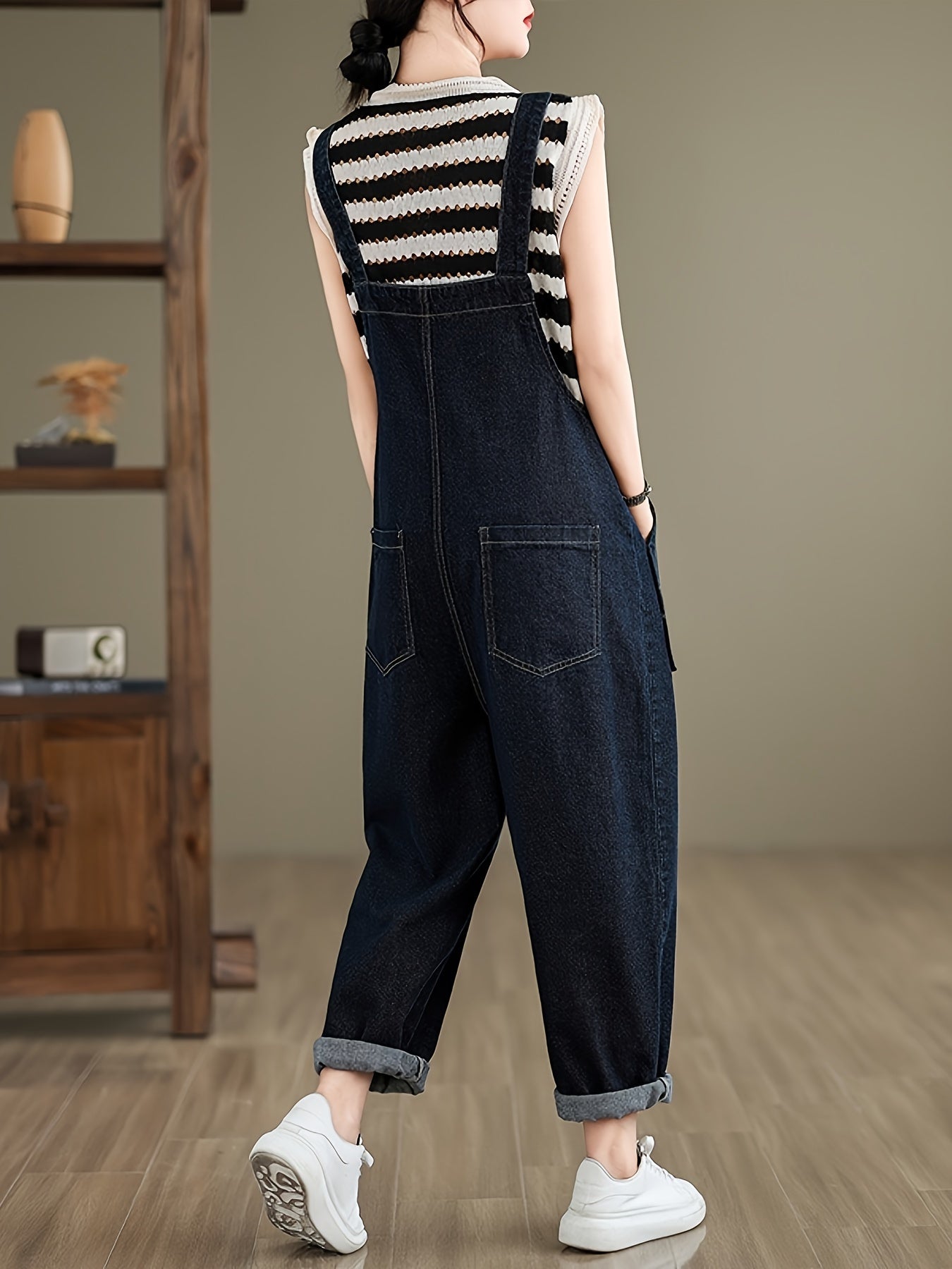 Women's Loose Fit Denim Overalls, Casual Style, Versatile Jean Jumpsuit With Pockets