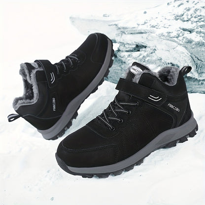 Men's Snow Boots, Winter Thermal Shoes, Windproof Hiking Boots With Fuzzy Lining