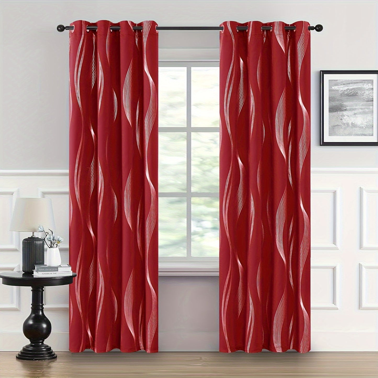 2PCS Luxurious Blackout Curtains with Grommet Top - Thermal Insulated, Noise Reducing, High Precision Bronzing Striped Wave Pattern for All-Season Room Darkening - Polyester Drapes for Bedroom and Living Room with Easy Installation