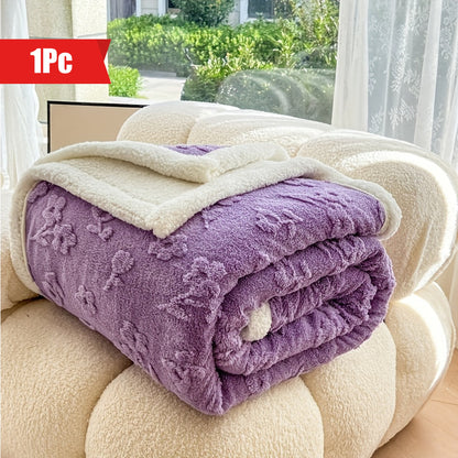 1pc Purple Flower Double-sided Fleece Blanket, Soft Warm Throw Blanket Nap Blanket For Couch Sofa Office Bed Camping Travel, Multi-purpose Gift Blanket For All Season, Home Decor