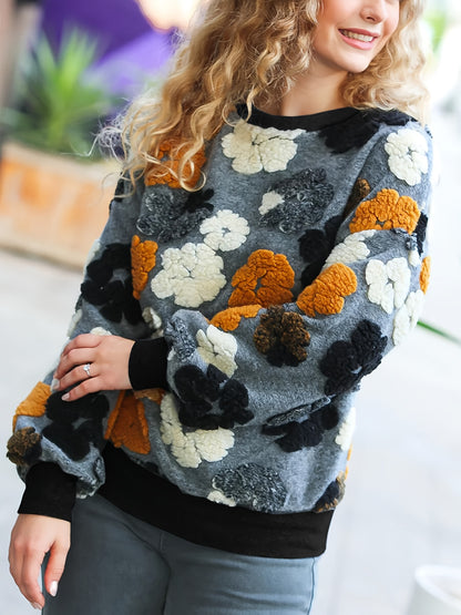 Chic Floral Patterned Womens Pullover Sweatshirt - Stylish & Warm, Long Sleeve Crew Neck for Autumn/Winter - A Fashionable Everyday Essential