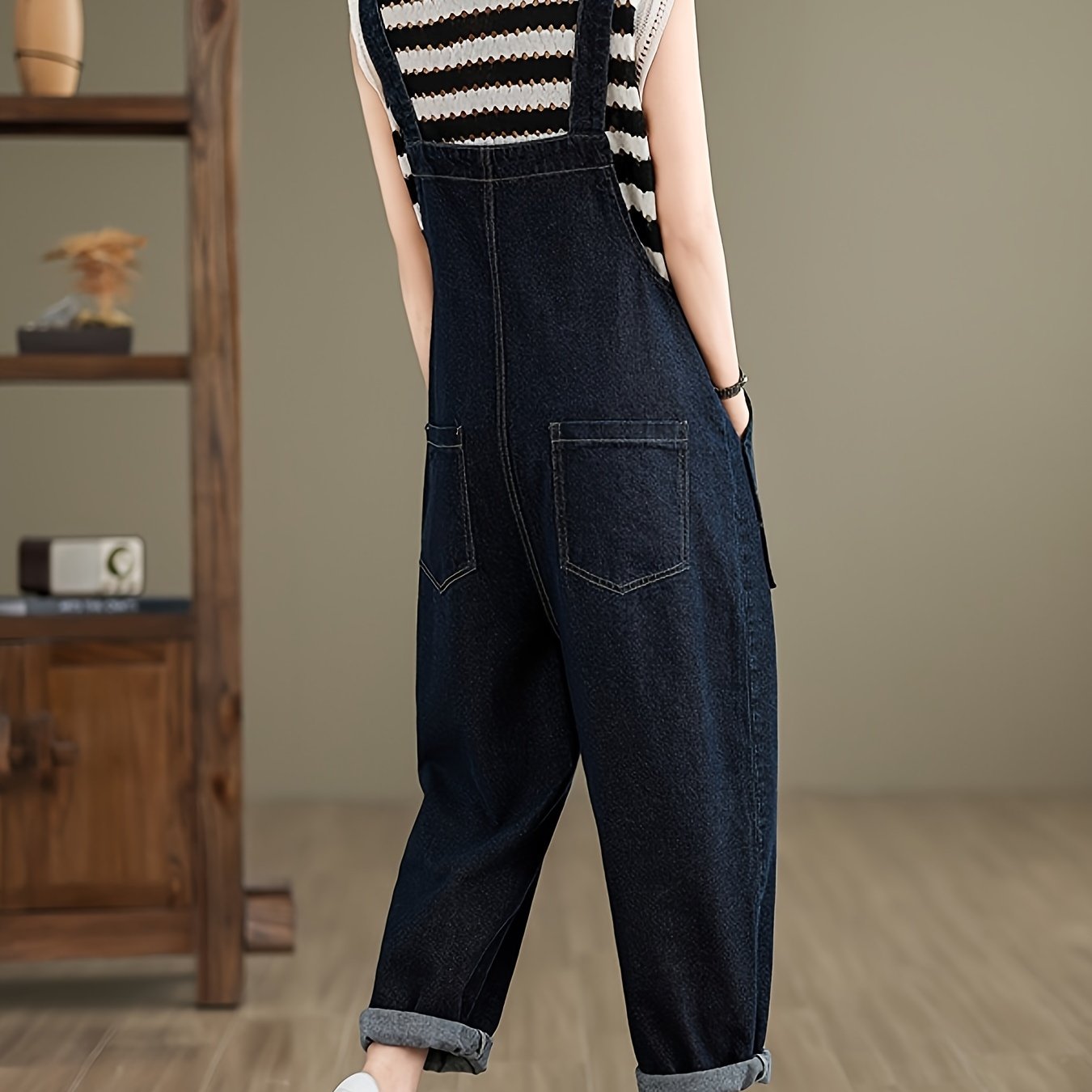 Women's Loose Fit Denim Overalls, Casual Style, Versatile Jean Jumpsuit With Pockets