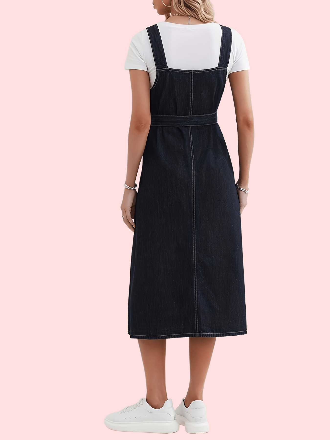 Chic Single Breasted Denim Overall Dress - Fashionable Button Detail, Non-Stretch Comfort, Adjustable Waistband - Premium Womens Denim Clothing