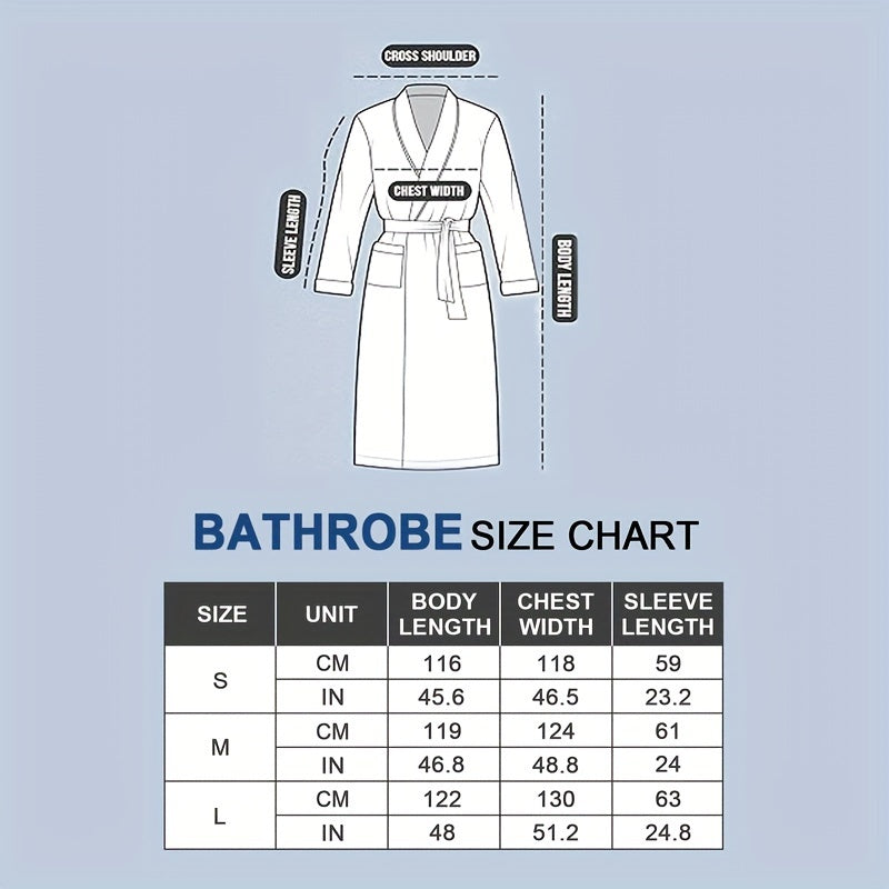 1pc Ultra Soft Polyester Men's Terry Robe For Spa And Bath, Home Hotel Supplies, Travel Accessories