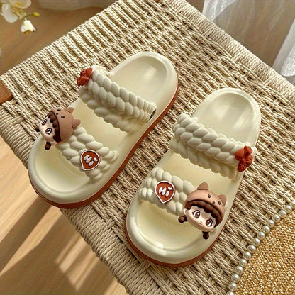 Whimsical Cartoon Character Platform Slide Sandals - Soft EVA Insoles, Open-Toe Design, Indoor & Outdoor Summer Beach Shoes for Women - All-Season, Slip-On, Casual Style