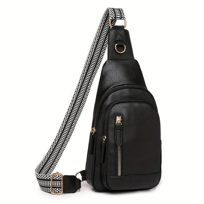 Vintage Multi-Pocket PU Leather Women's Chest Bag, Zipper Crossbody Shoulder Bag for Leisure Sports